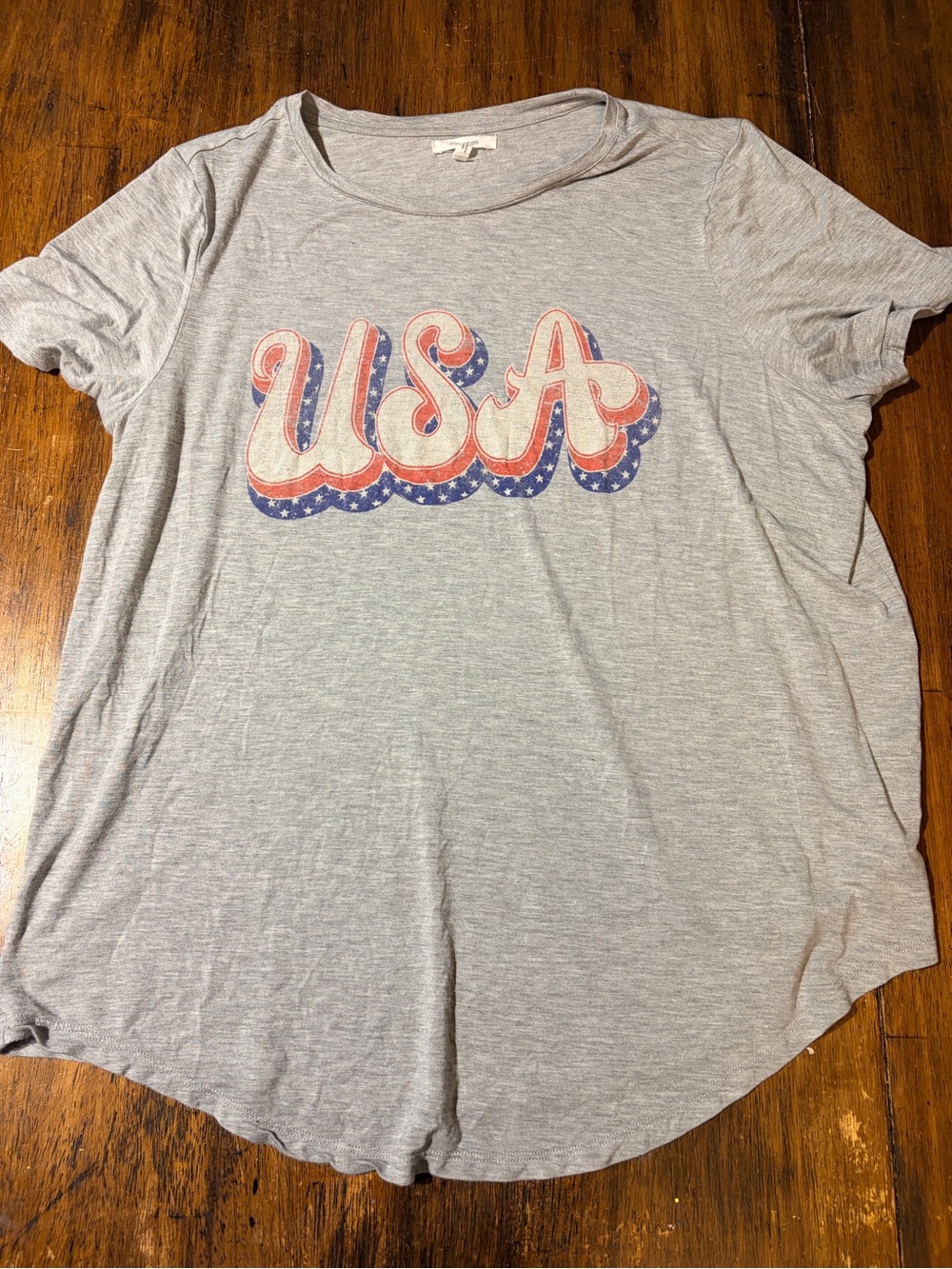 Maurices Light Gray USA Graphic Short Sleeve Tee with Red & Blue Accents